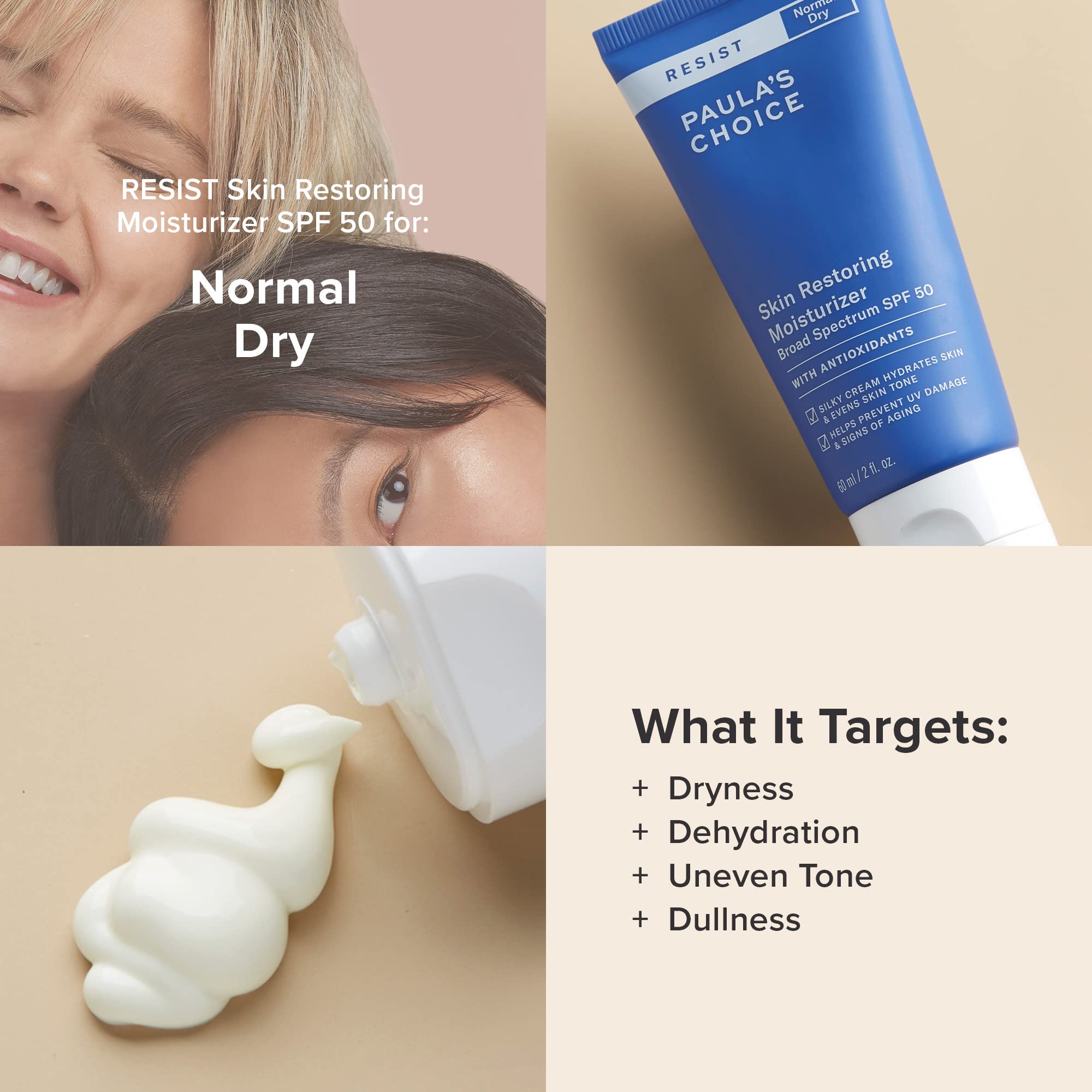 Paula's Choice RESIST Skin Restoring Moisturizer SPF 50, UVA & UVB Protection, Shea Butter & Niacinamide, Anti-Aging Sunscreen for Dry Skin, 2 Ounce